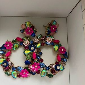 J. Crew circle colorful floral earrings.